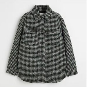 H&M Black and Gray Houndstooth Button-Up Coat